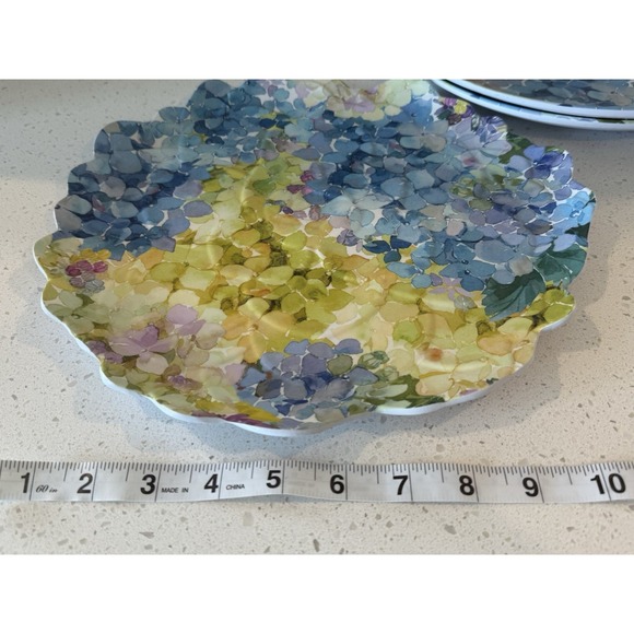 Shabby Chic‎ Blue Butterfly Hydrangea MELAMINE Plate Set Of 5 One Scalloped Edge - Picture 6 of 10
